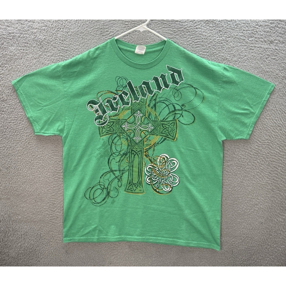 Vintage Gildan‎ Shirt Adult XL Green Affliction Style Grunge Skater Irish Y2K